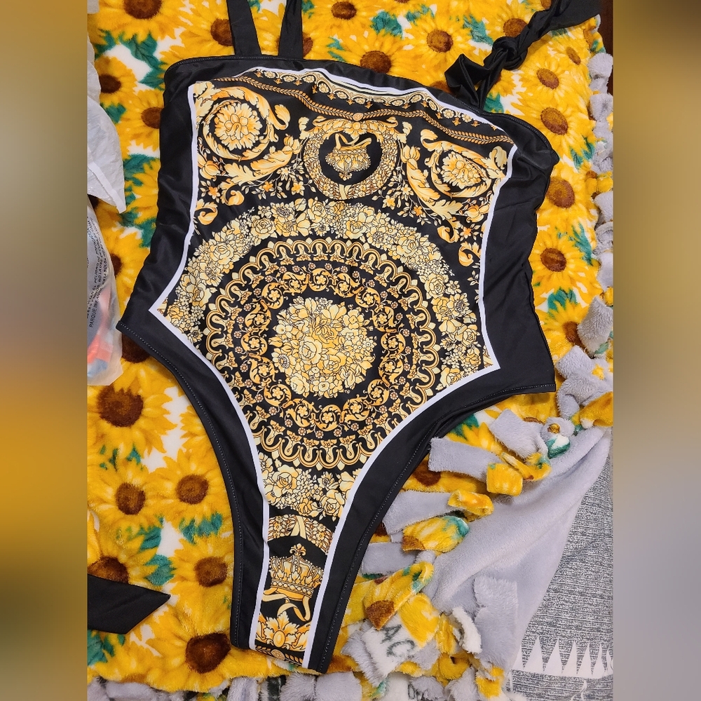 Black & Gold Medallion One-Piece Swimsuit